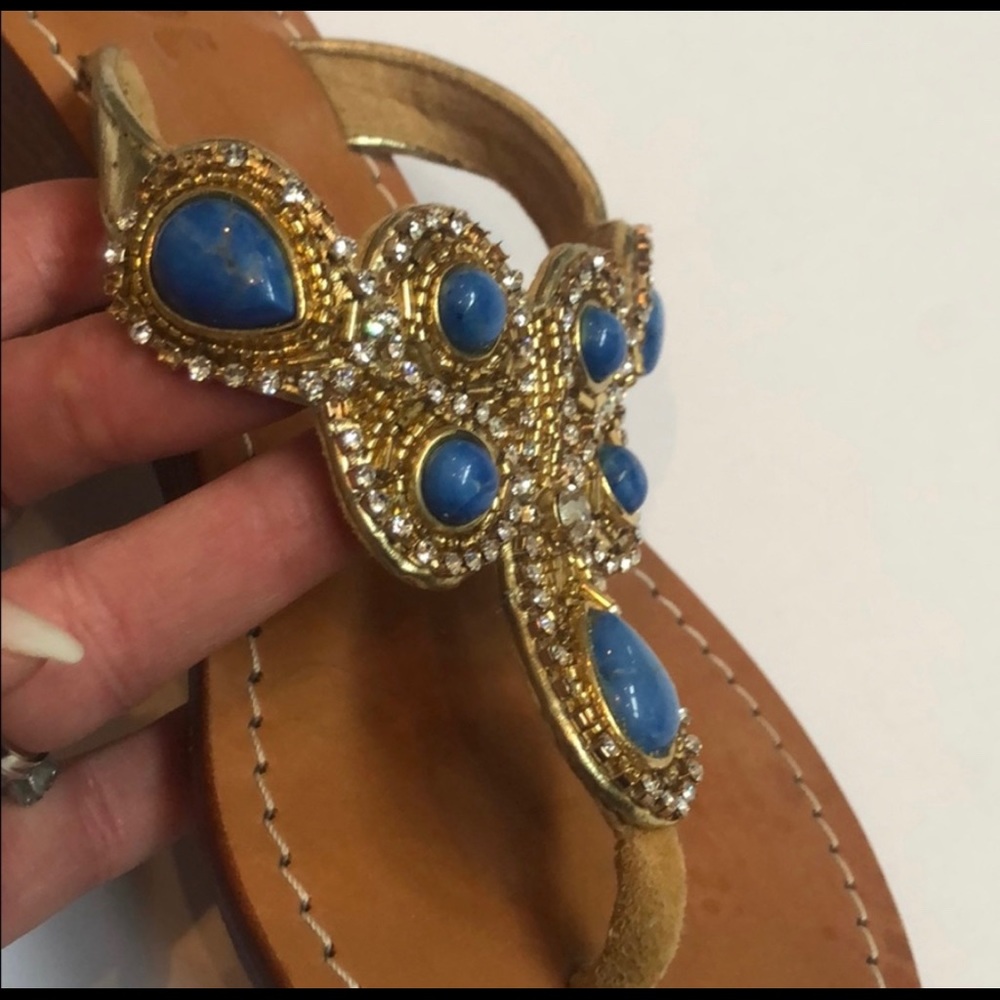 Mystique Boutique blue gold Rhinestone thong wedge - Picture 6 of 10